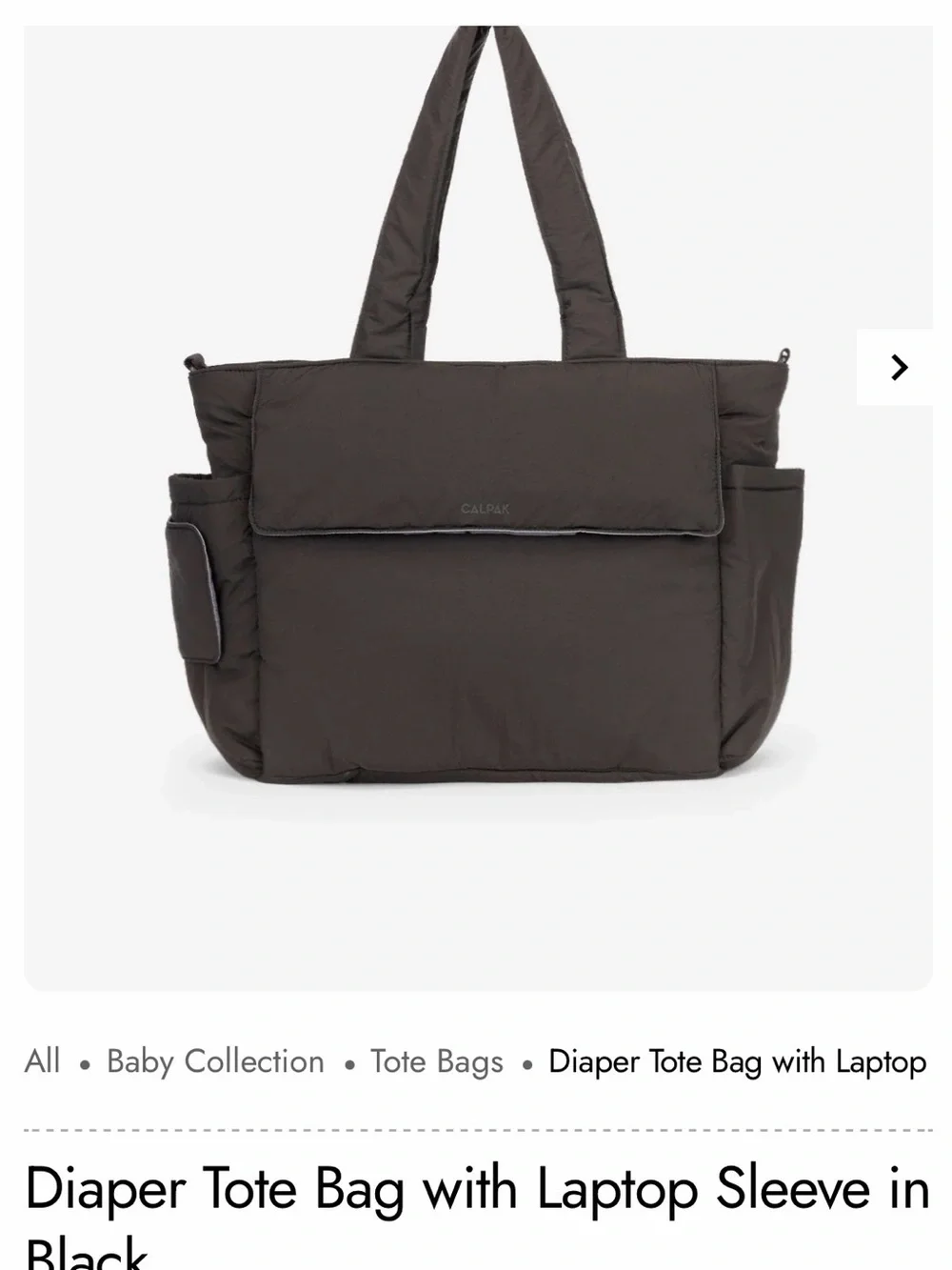 Calpak Black Diaper Tote with Laptop Sleeve